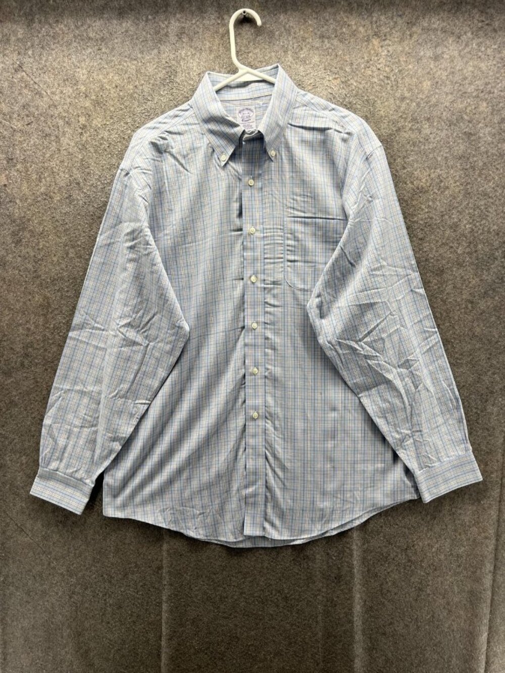 Brooks Brothers Dress Shirt Mens 16.5 34/35 Blue Plaid Classic Non Iron Cotton